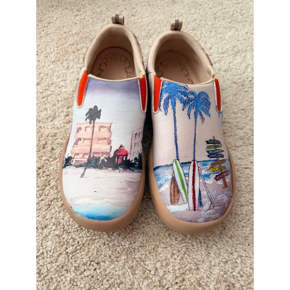 Onehorse Women Beach Scene Slip On Loafers Coastal Walking Shoes 41.5